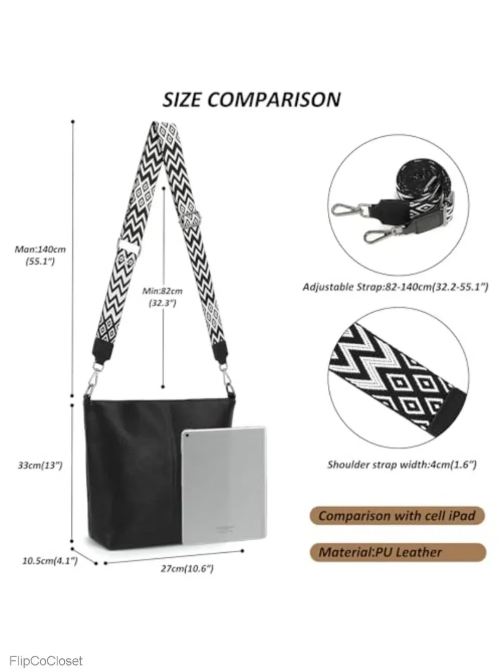 Women's Vegan Leather Crossbody Hobo Handbag with Adjustable Strap